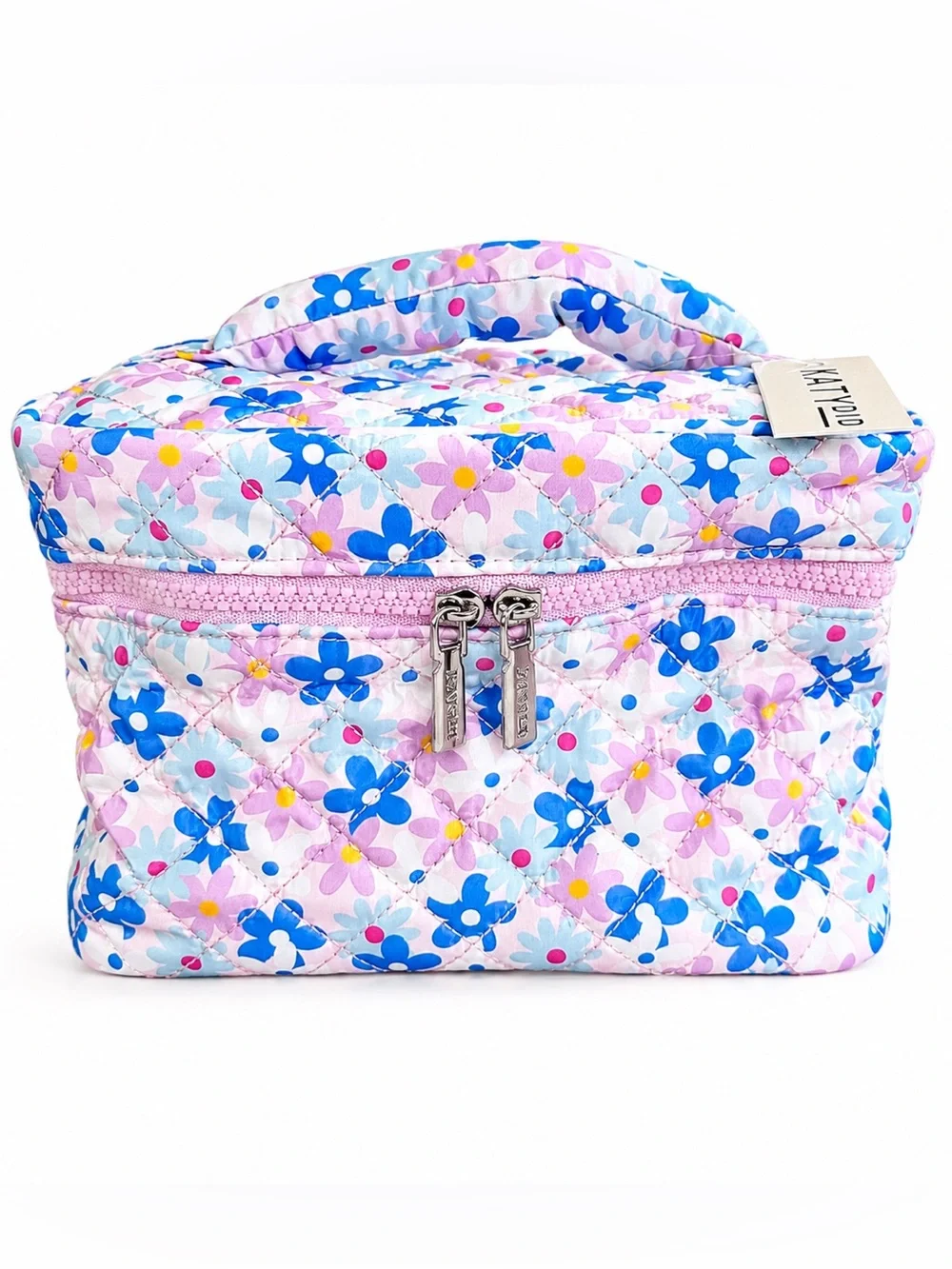 KATYDID Dainty Florals Pink Quilted Makeup Travel Bag NWT